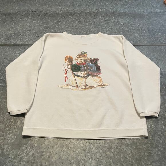 Vintage Snowman Christmas Crewneck Sweatshirt Large Bear 90s Holiday Festive - Picture 2 of 12